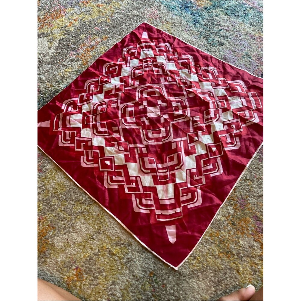 Red Geometric retro Pattern silky scarf neckerchef accessory tie pocket